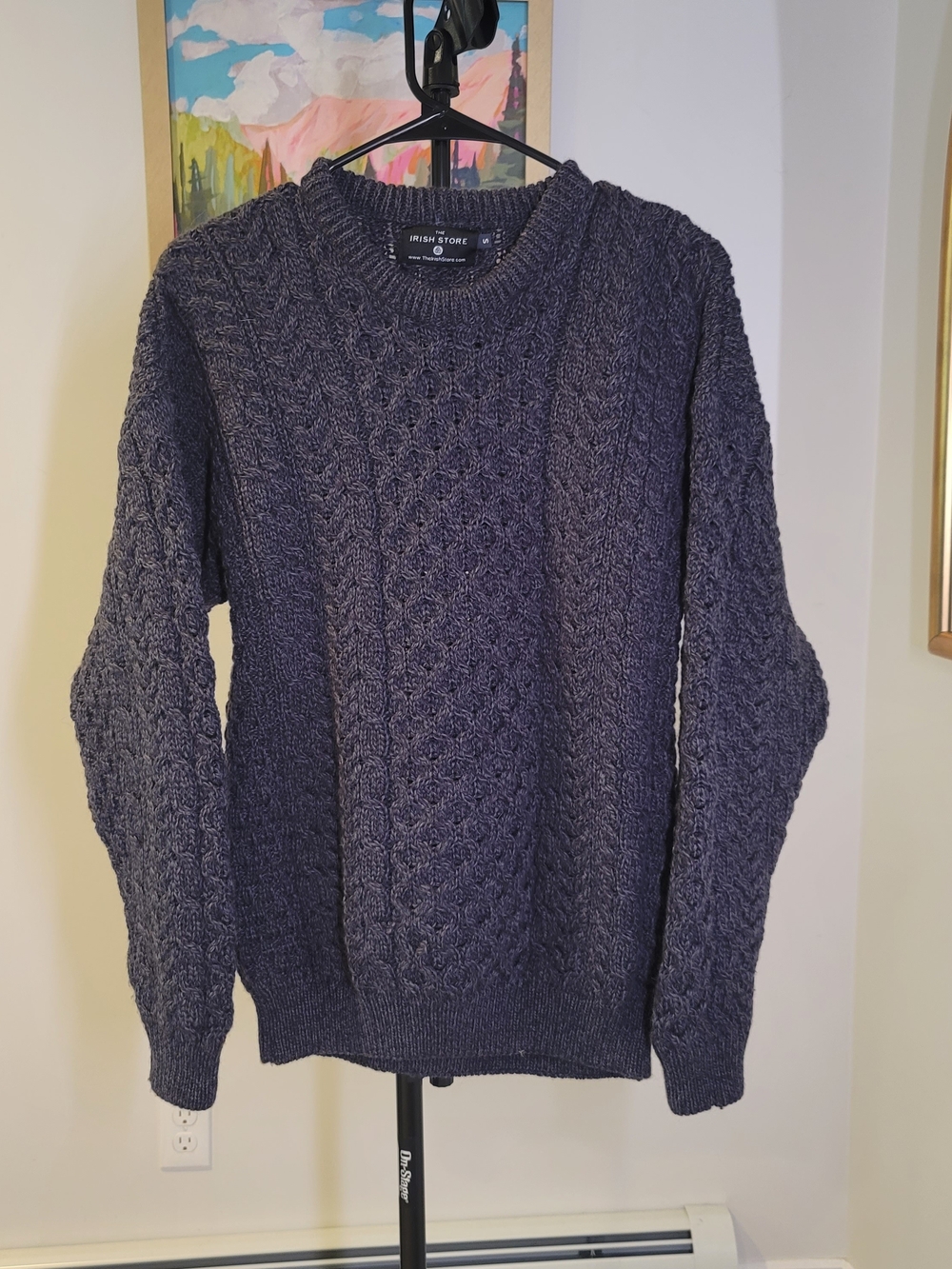 THE IRISH STORE Traditional Crew Neck Aran Sweater Charcoal Men's Size S